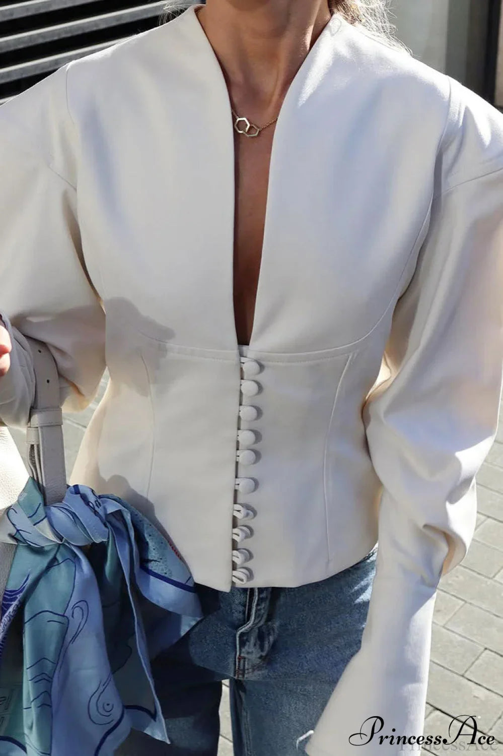 Waist-Cinching V Neck Long Sleeve Coat for Elegant Style