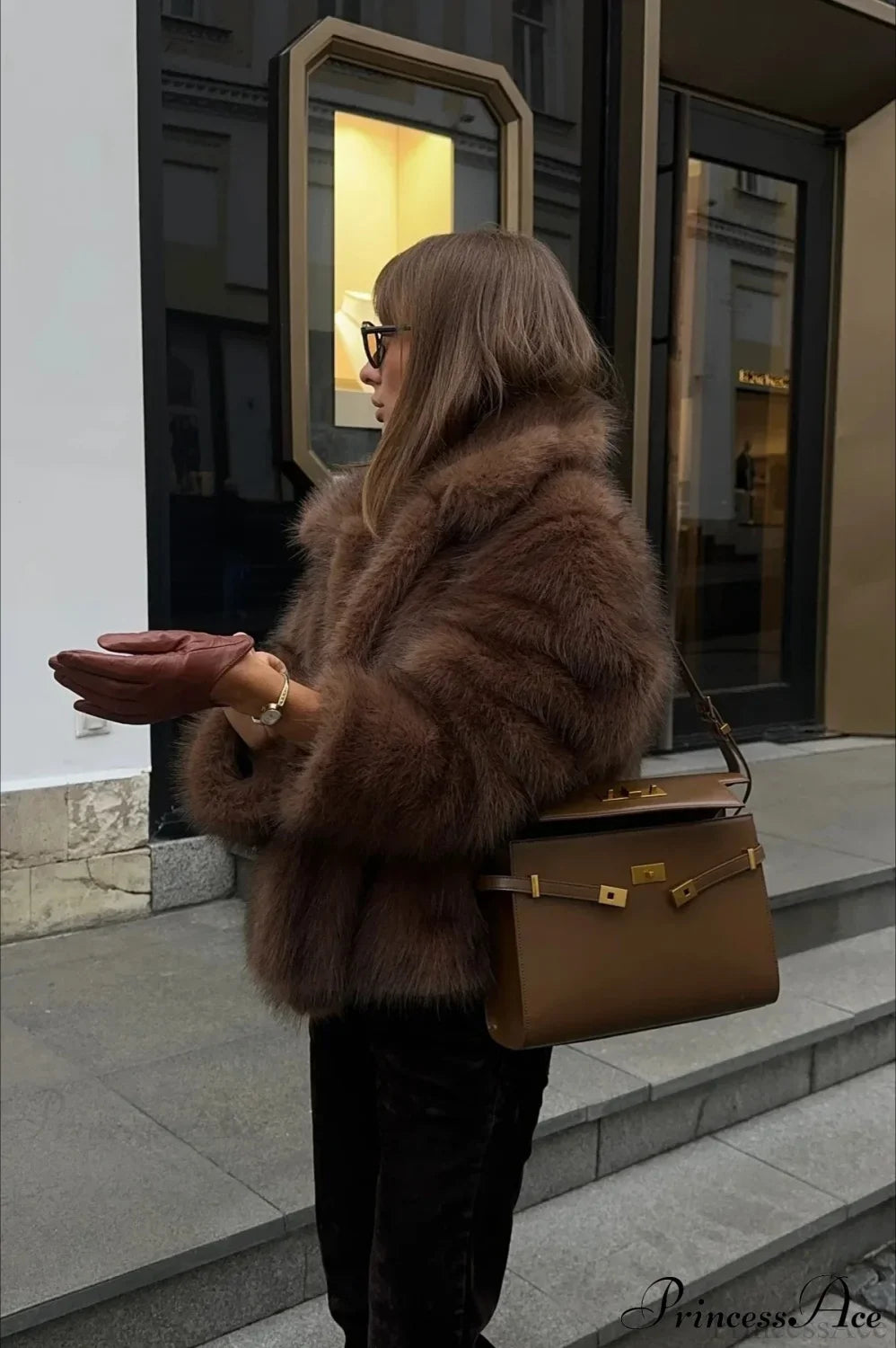 Warm Faux Fur Lapel Coat