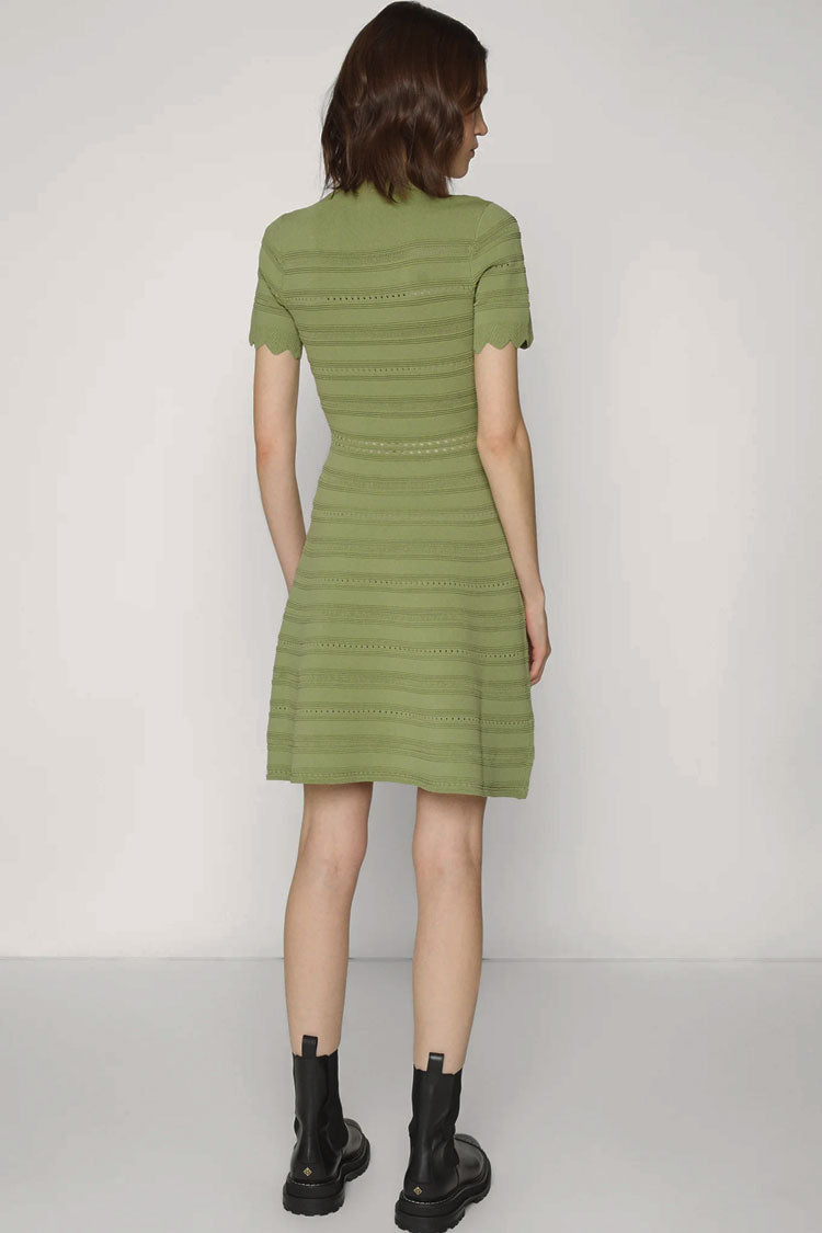Wavy V Neck Short Sleeve Summer Sweater Dress in Green