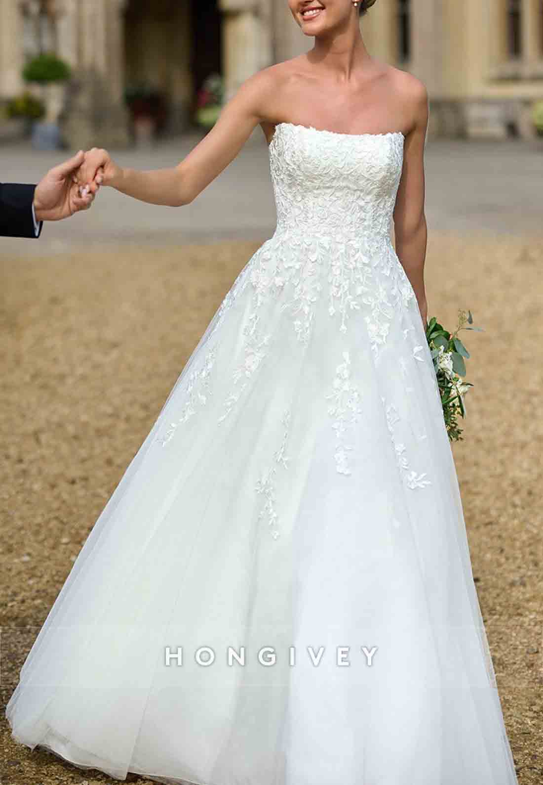 Strapless Crisscross Back Floor-Length Pleated Princess Wedding Dresses