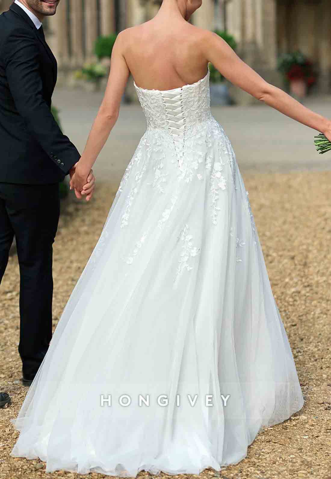 Strapless Crisscross Back Floor-Length Pleated Princess Wedding Dresses