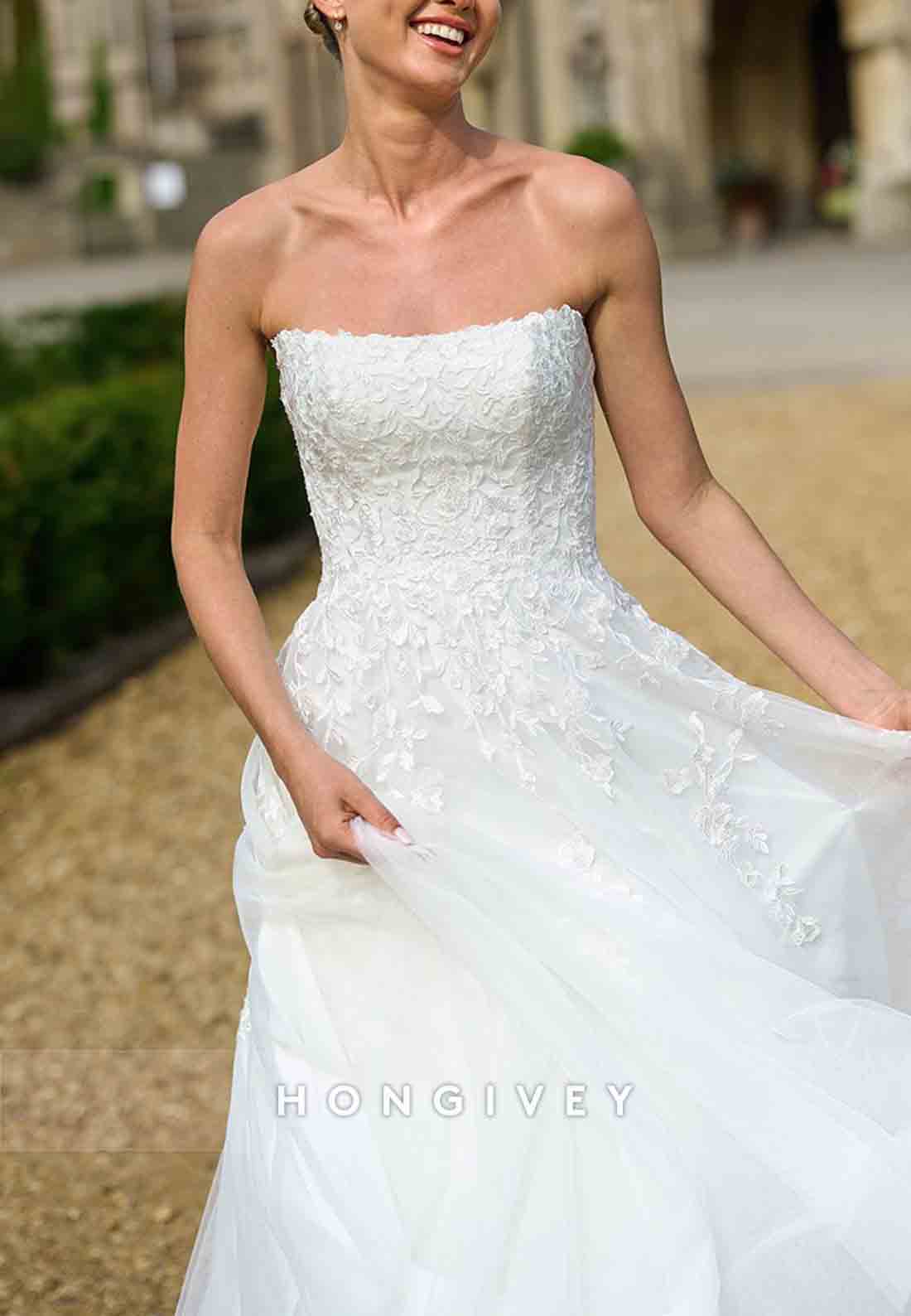 Strapless Crisscross Back Floor-Length Pleated Princess Wedding Dresses