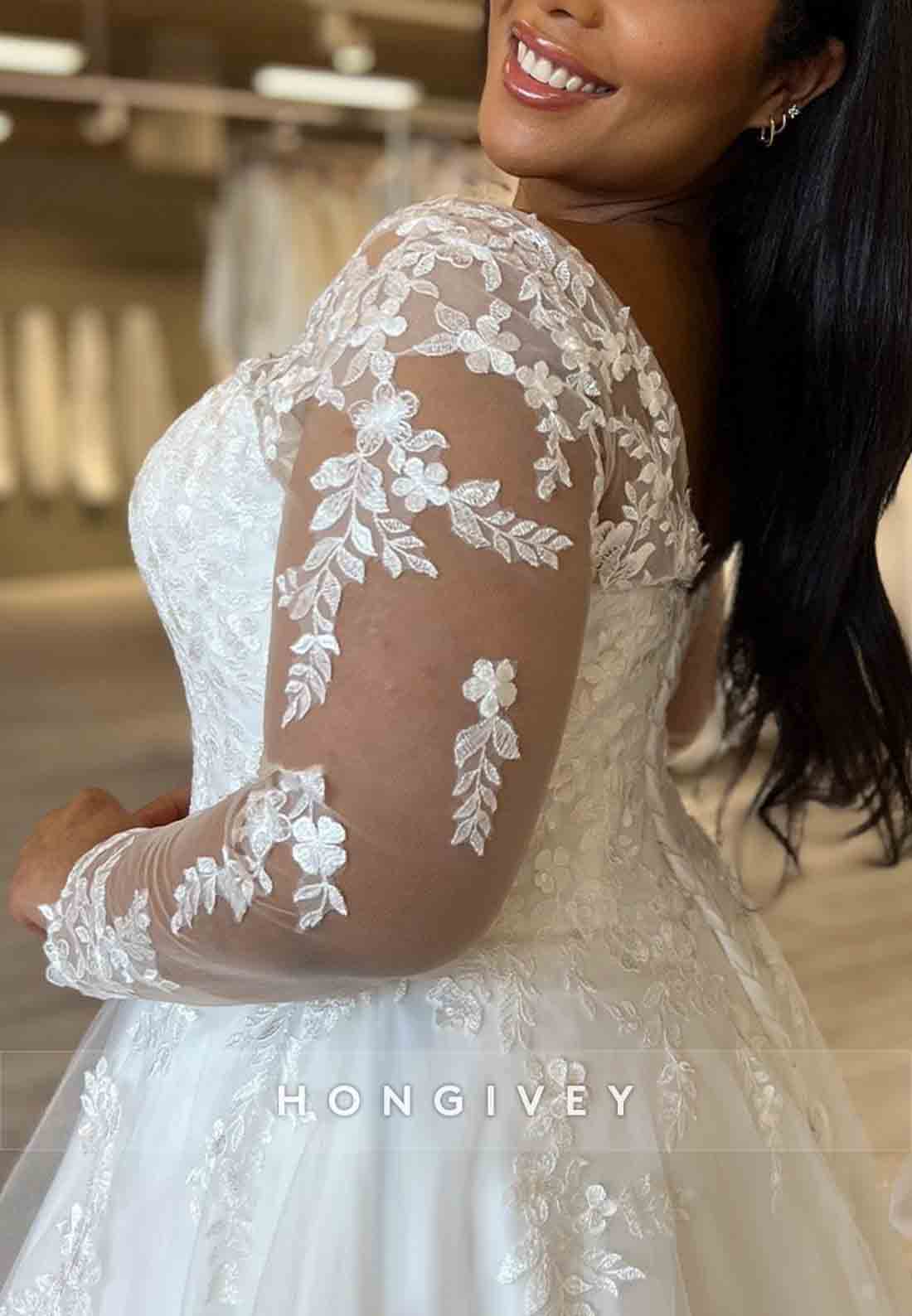 V Neck Ankle-Length Lace Long Sleeve Pleated V Back Boho Wedding Dresses