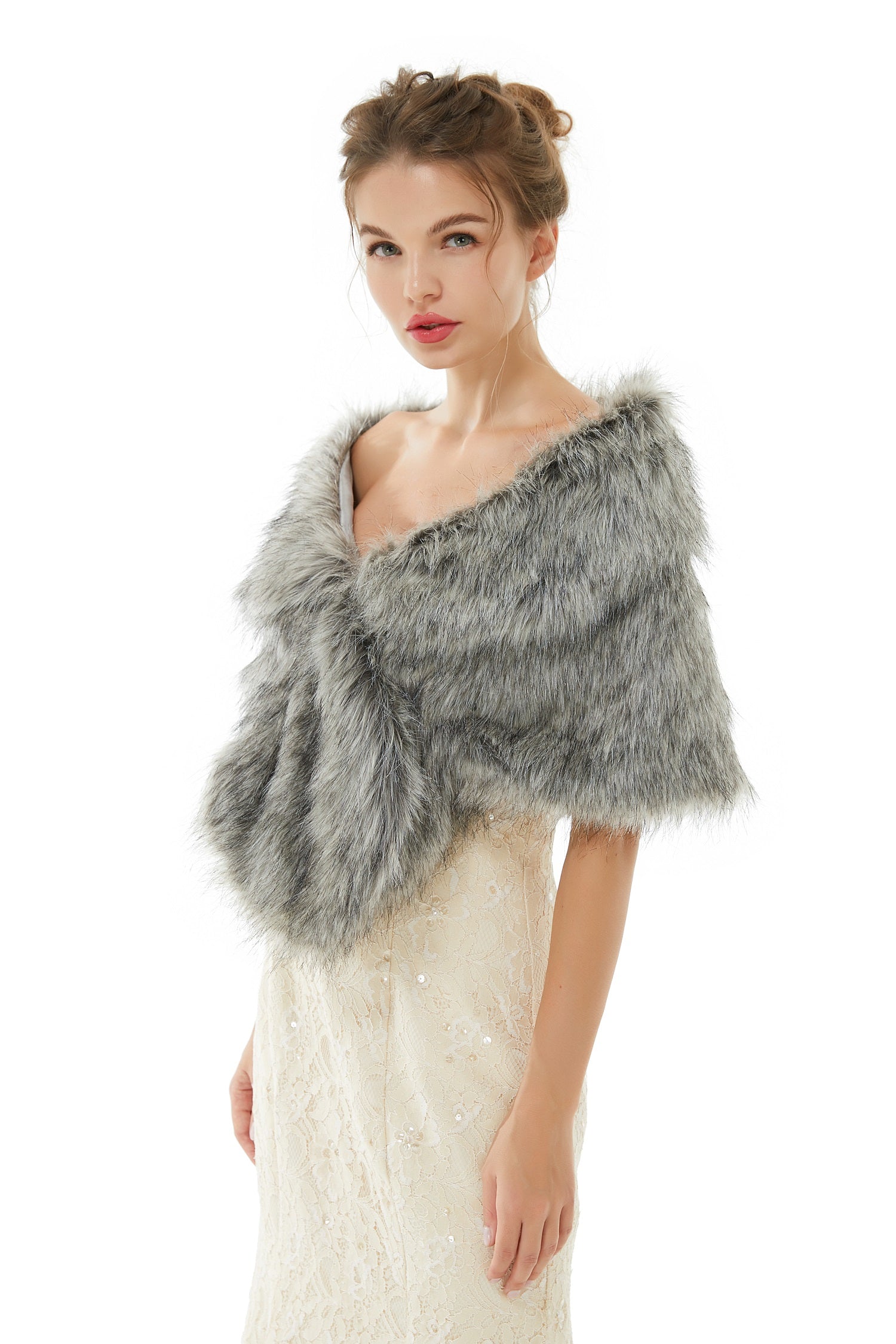 Wedding Wrap Faux Fur Sleeveless Open Front Bridal Shawl