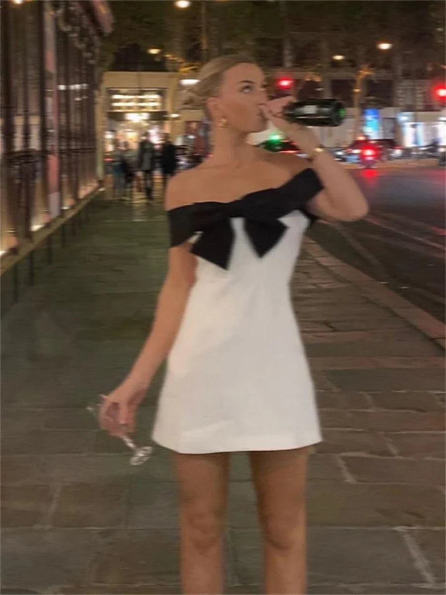 Off-Shoulder Bowknot Wrap Mini Dress