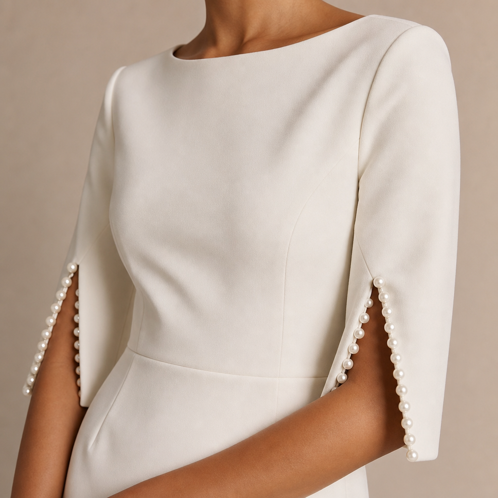 Boat Neck Pearl Split Sleeve Bodycon Midi Dress 8