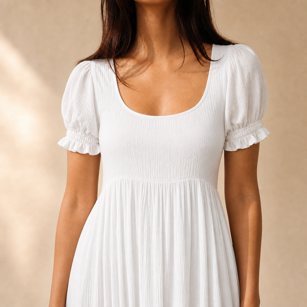 Scoop Neck Puff Sleeve Tie Front Fit and Flare Midi Dress 7