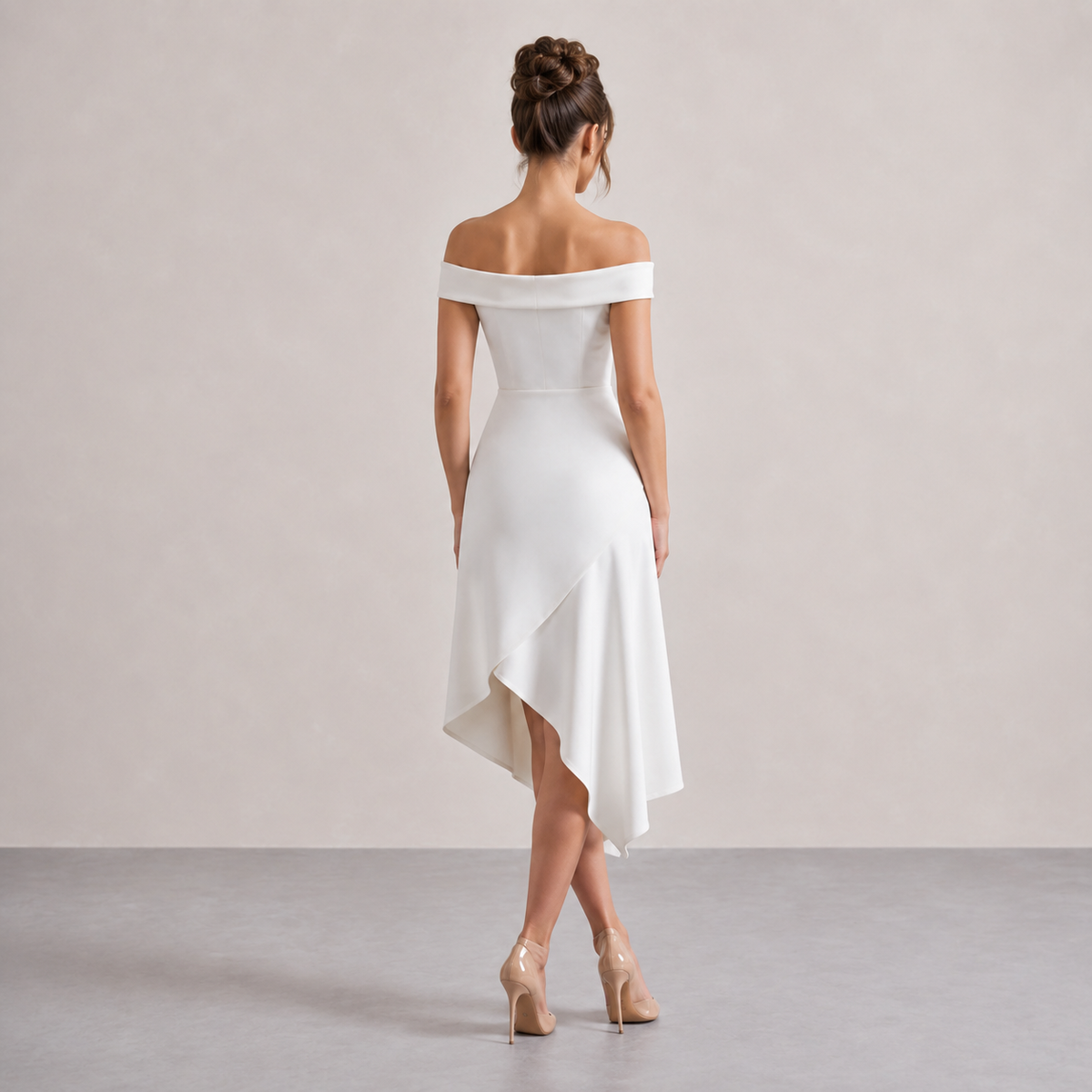 Off Shoulder High Low Asymmetric Midi Dress 3