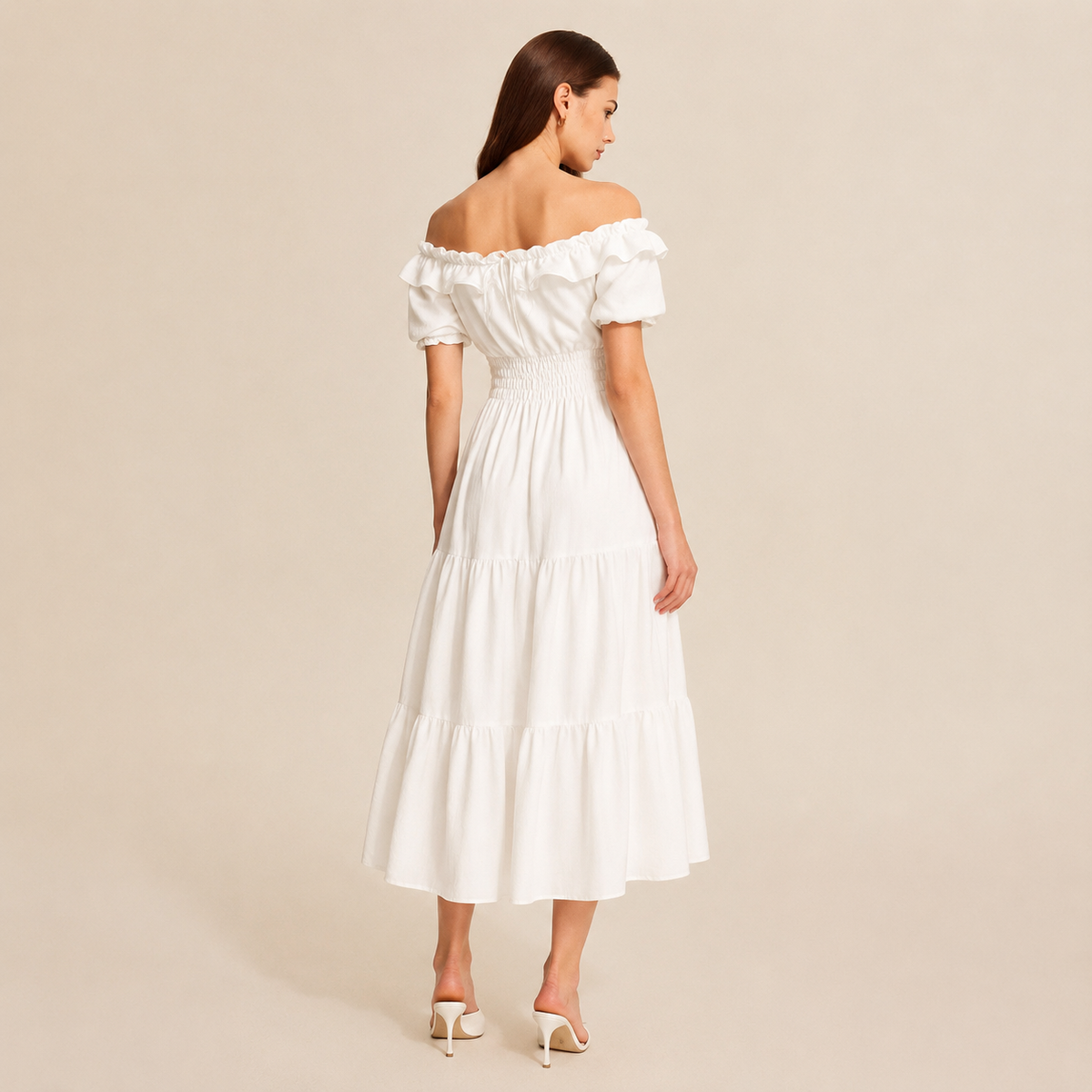 Off Shoulder Ruffle Puff Sleeve Tiered Maxi Dress 6