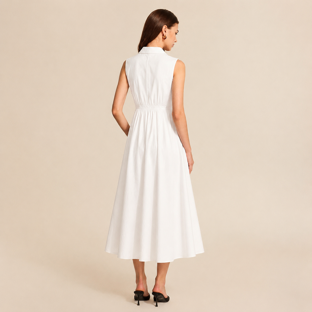 Notch Lapel Sleeveless Button Front A-Line Midi Dress 6