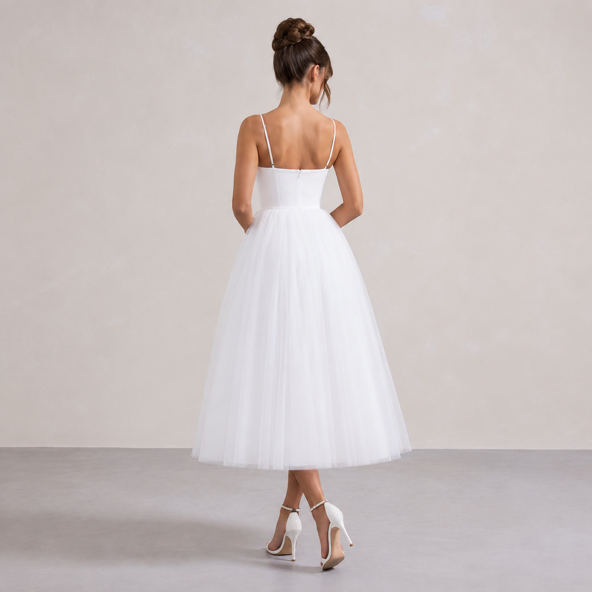 Sweetheart Strappy Corset Split Tulle Midi Dress 6