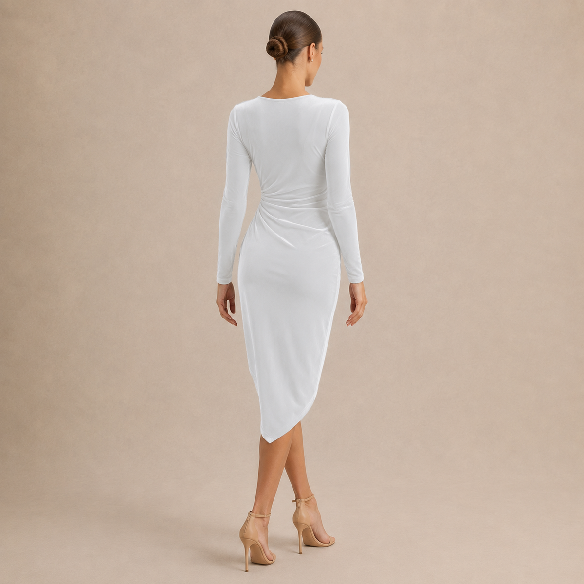 V-Neck Long Sleeve Ruched Velvet Wrap Midi Dress 6