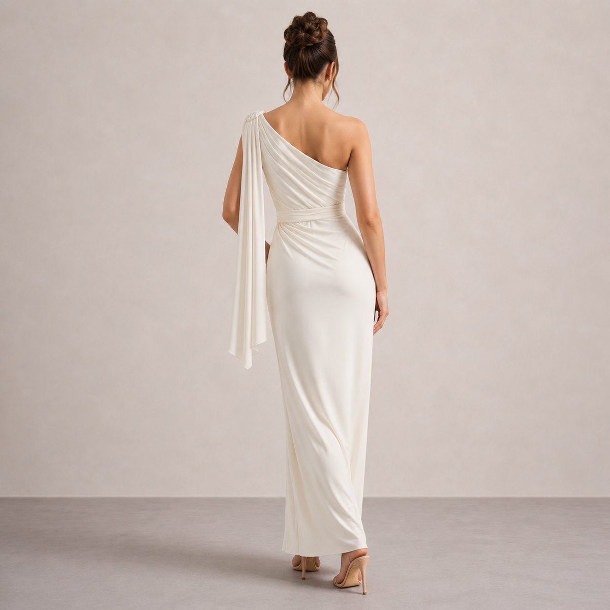 One Shoulder Draped Grecian Embellished Maxi Gown 3