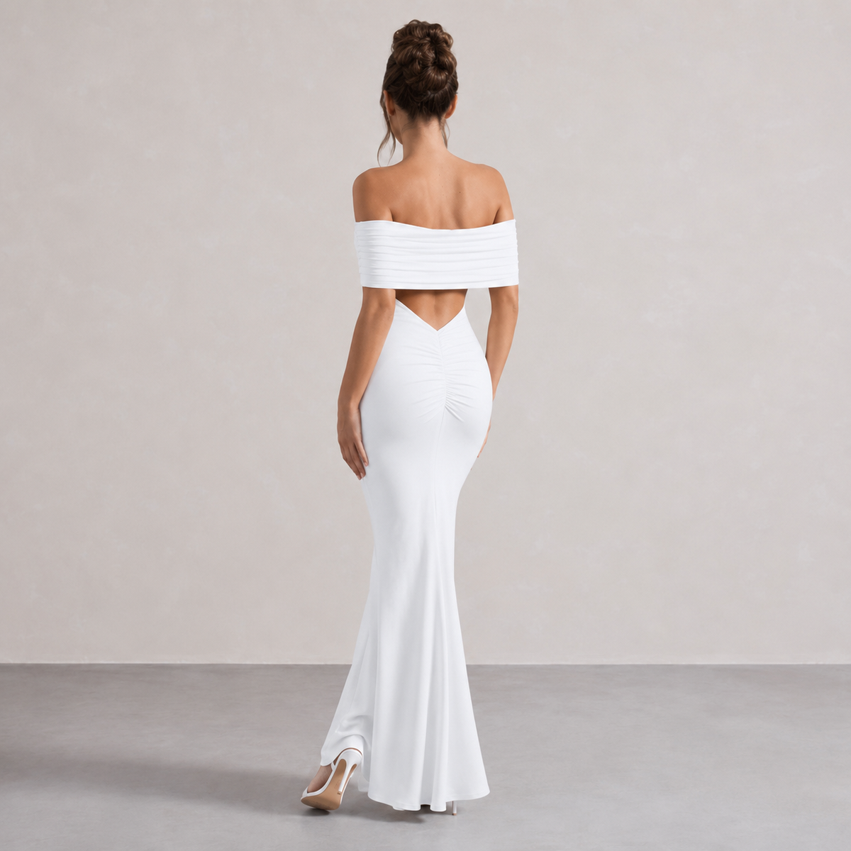 Off Shoulder Pleated Bardot Fishtail Maxi Dress 6