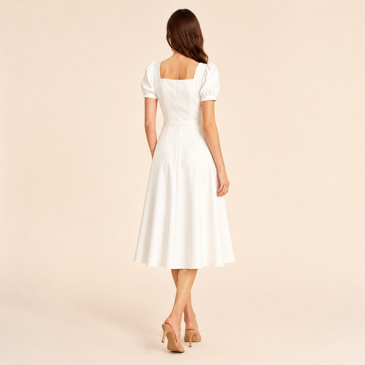 Square Neck Puff Sleeve Fit and Flare Midi Dress 6