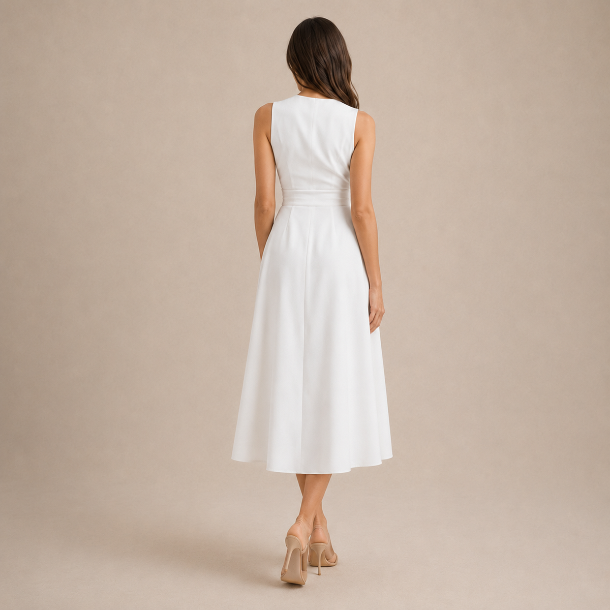 Round Neck Sleeveless Belted Pleated Fit and Flare Midi Dress 6