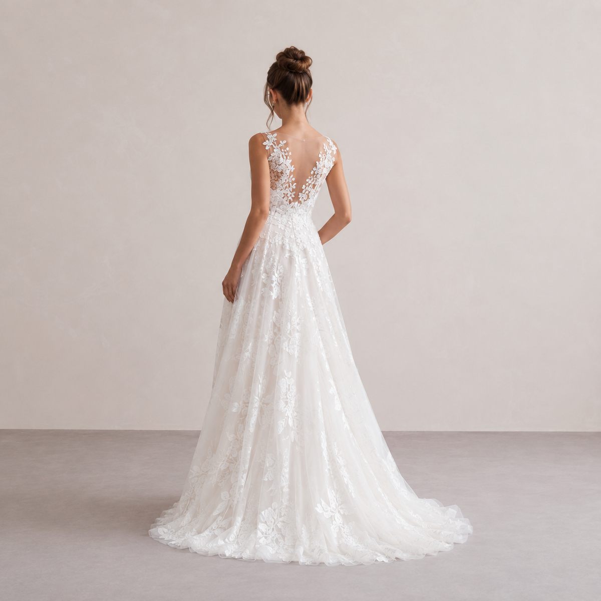 Deep V-Neck Floral Lace A-Line Wedding Gown 3