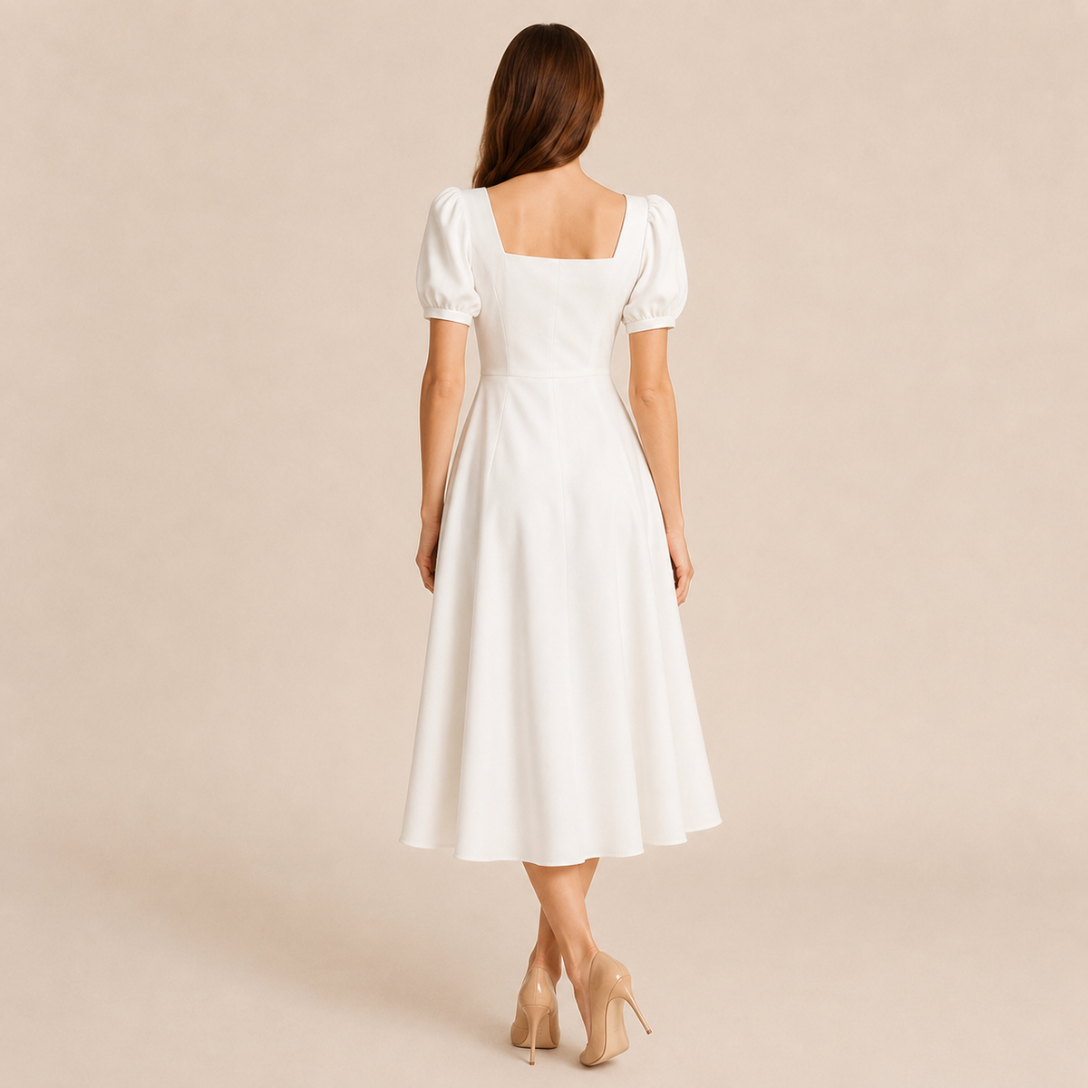 Square Neck Puff Sleeve Fit and Flare Midi Dress 6