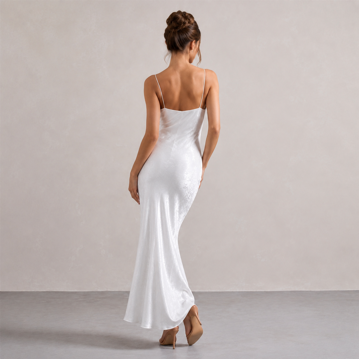 V-Neck Strappy Jacquard Satin Slip Maxi Dress 6