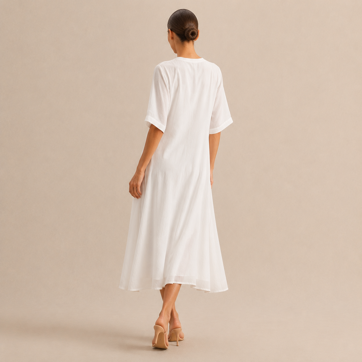 Embroidered Split Neck Short Sleeve Kaftan Midi Dress 6