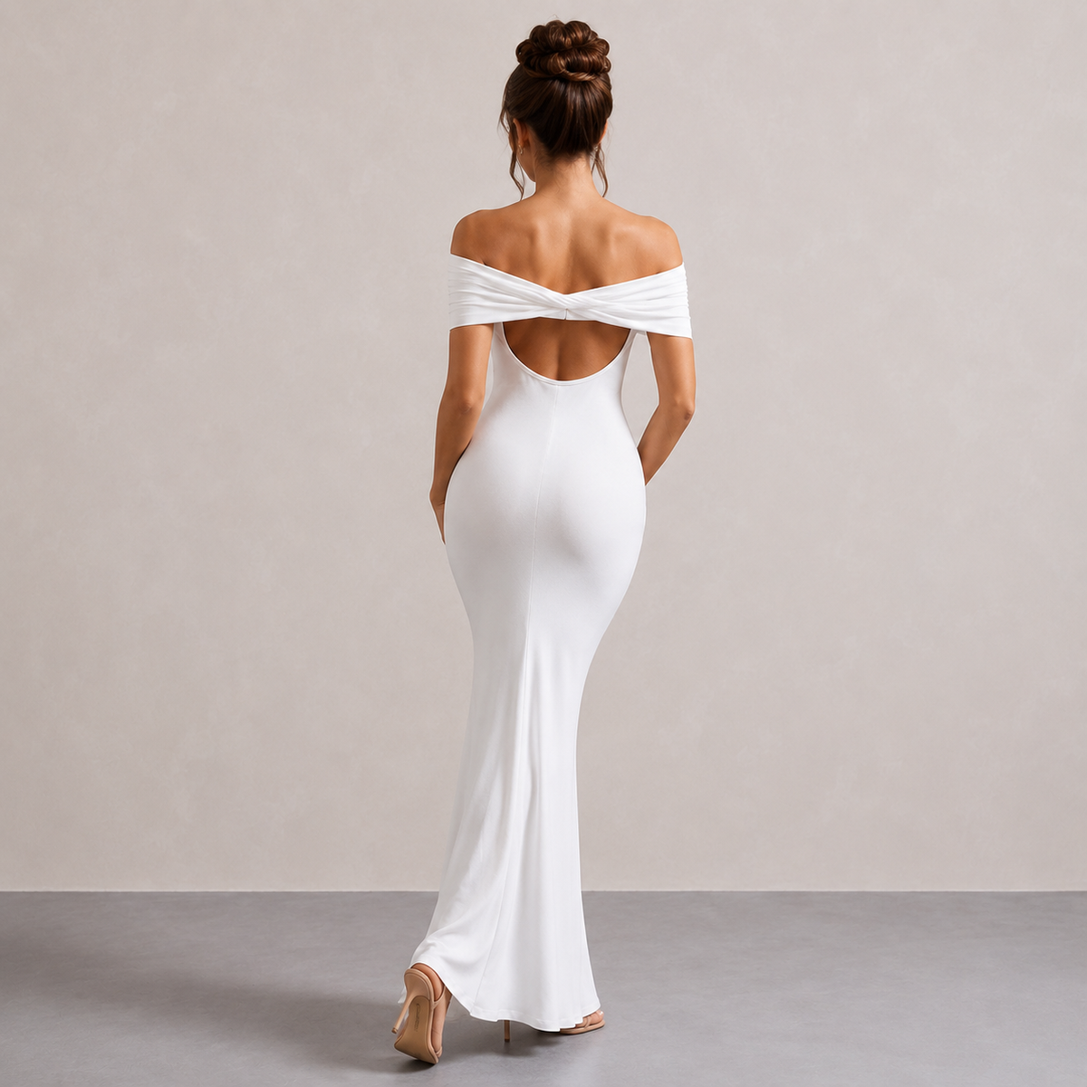 Off Shoulder Foldover Ruched Fishtail Maxi Dress 6
