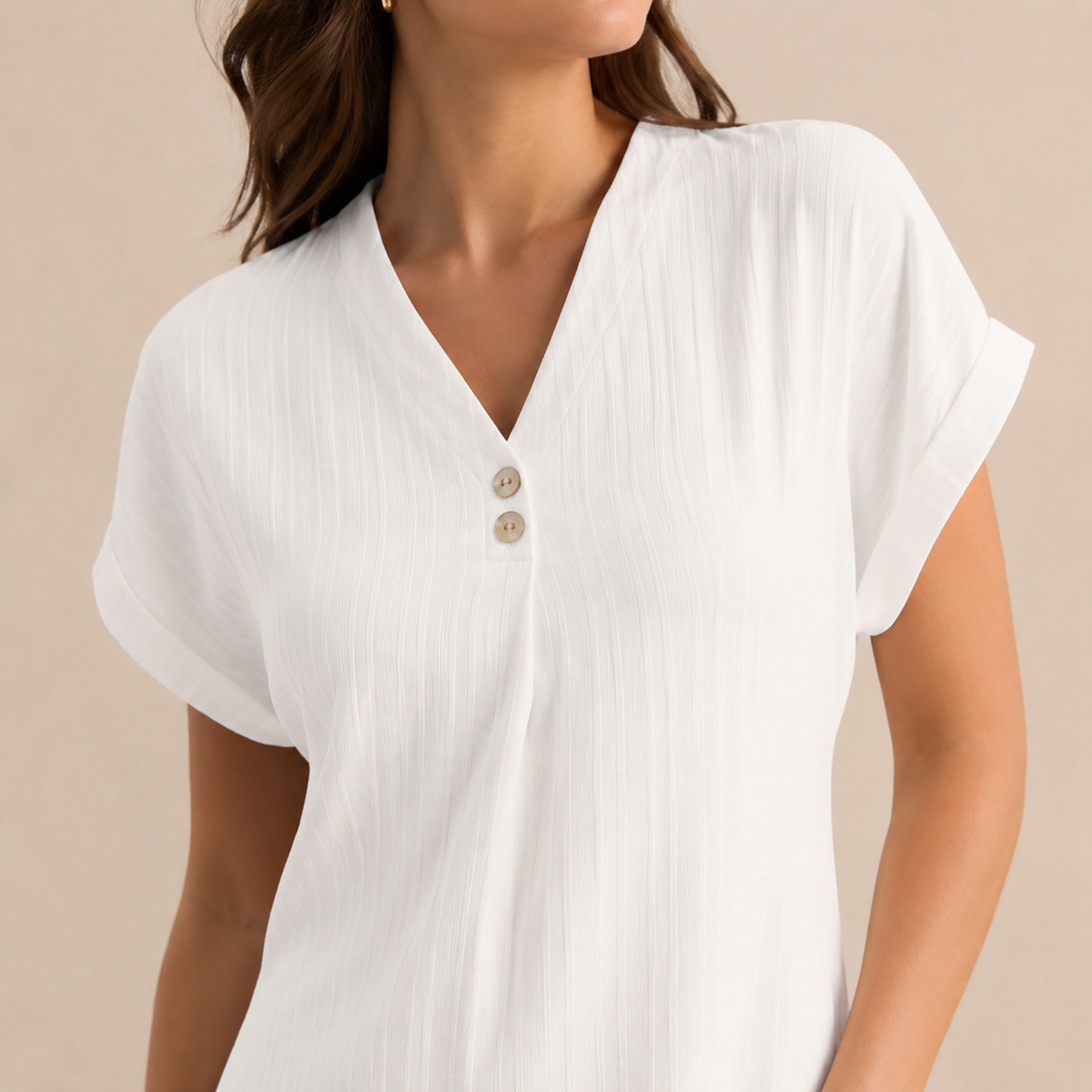 V-Neck Short Sleeve Button Front Ribbed Midi Shift Dress 5