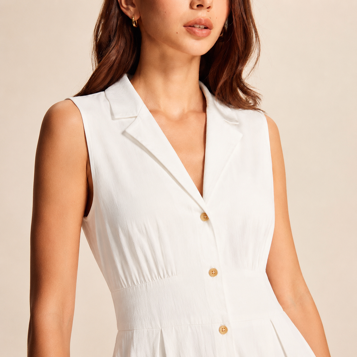 Notch Lapel Sleeveless Button Front A-Line Midi Dress 5