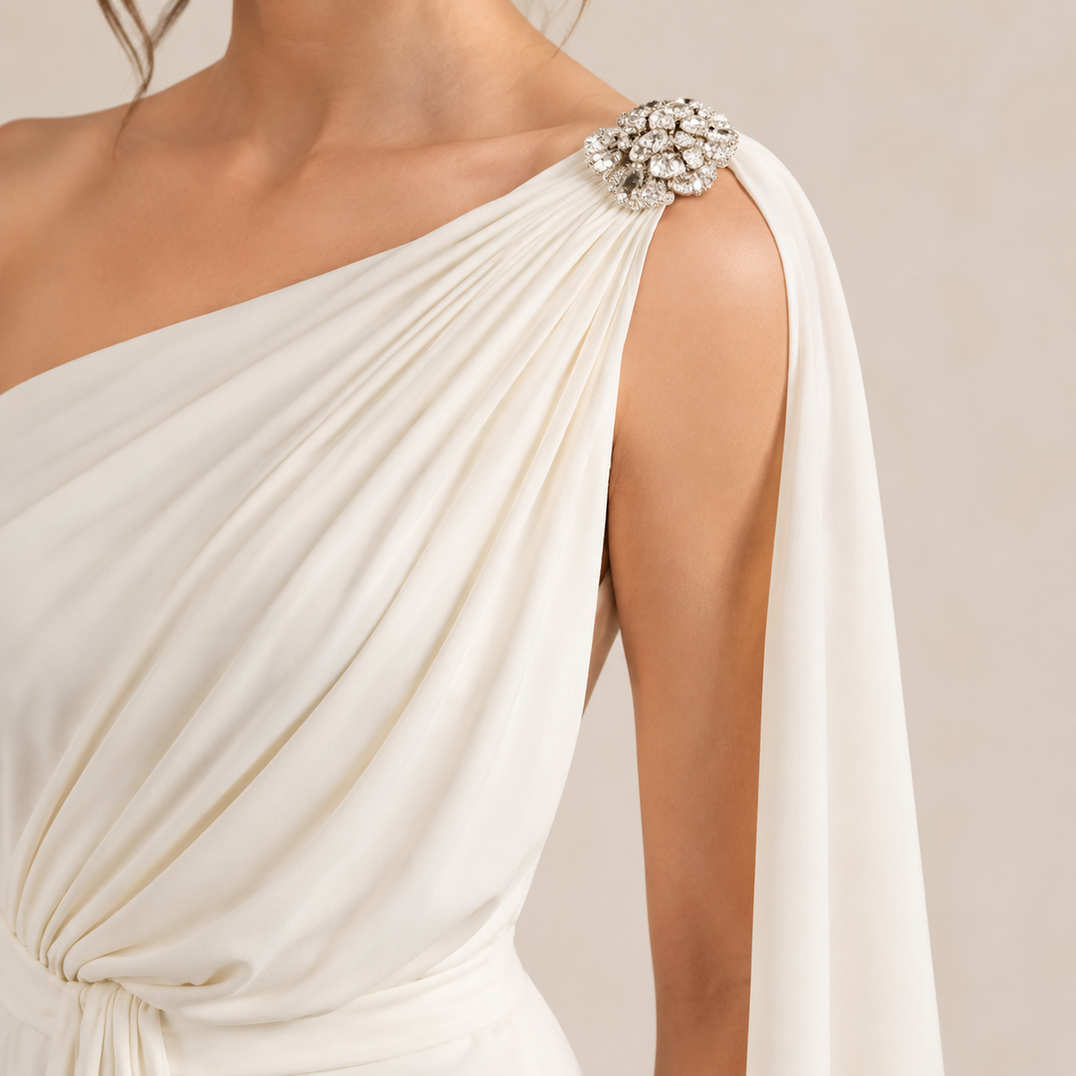 One Shoulder Draped Grecian Embellished Maxi Gown 2