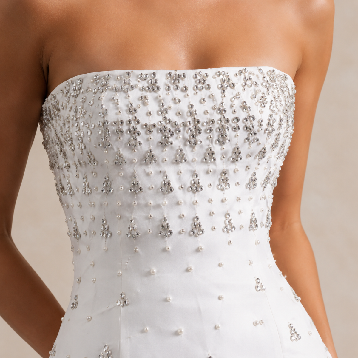 Strapless Pearl Embellished Fit and Flare Midi Dress 5