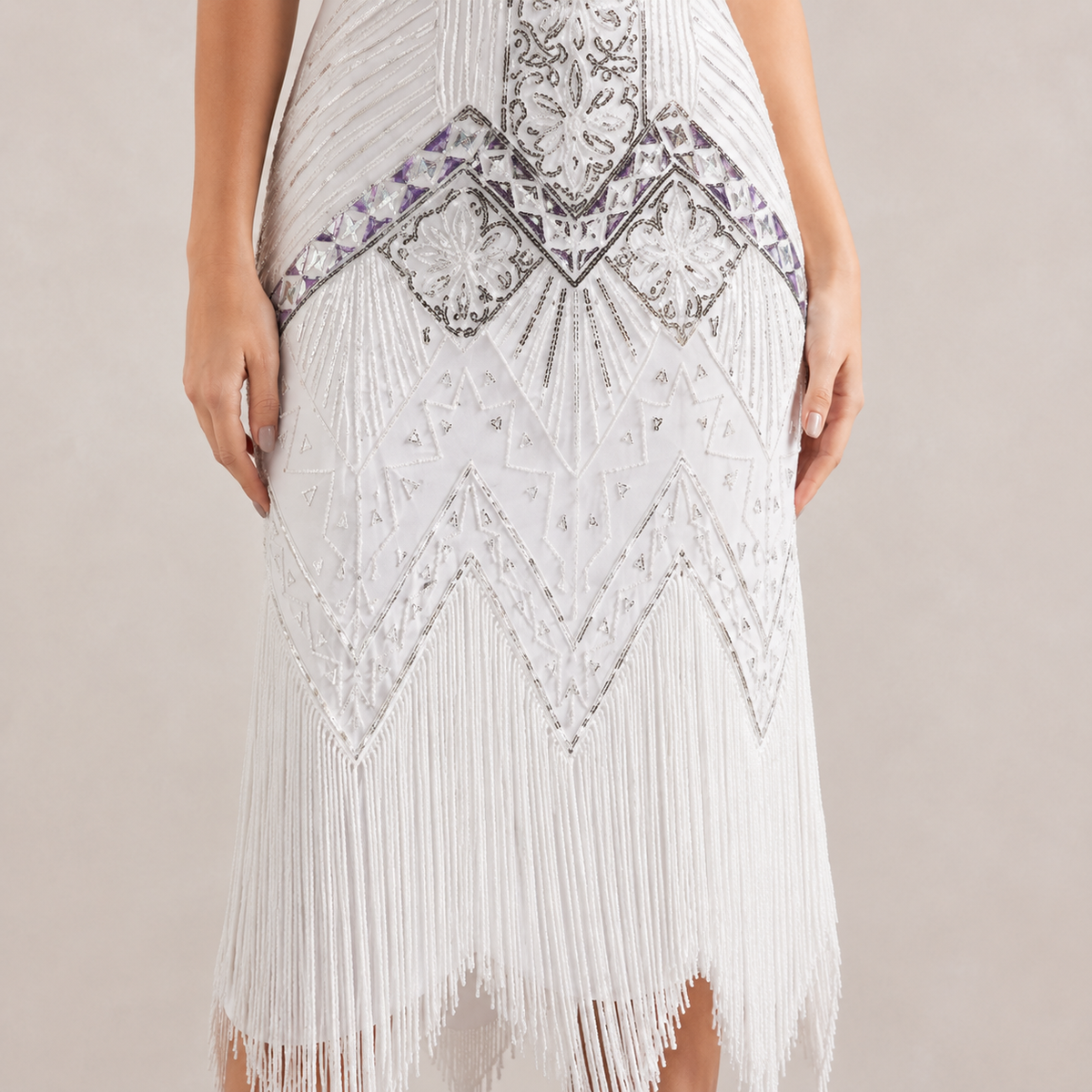 V-Neck Beaded Fringe Sleeveless Flapper Midi Dress 6