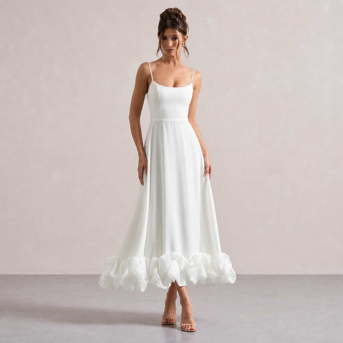Scoop Neck Strappy Ruffle Hem A-Line Midi Dress 4