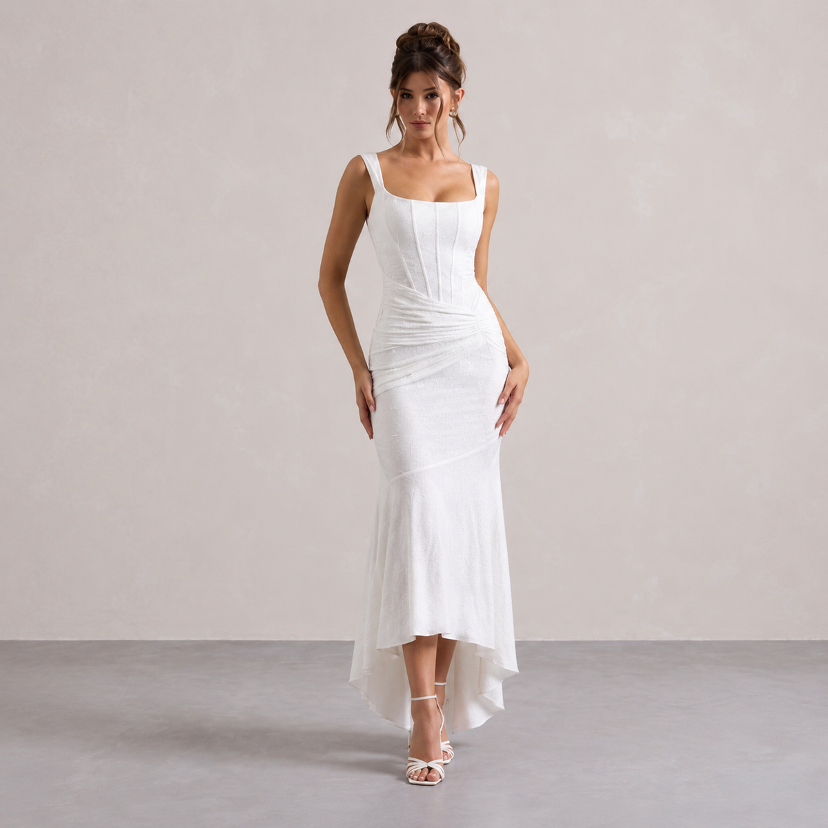 Square Neck Corset Floral Jacquard Mermaid Gown 4