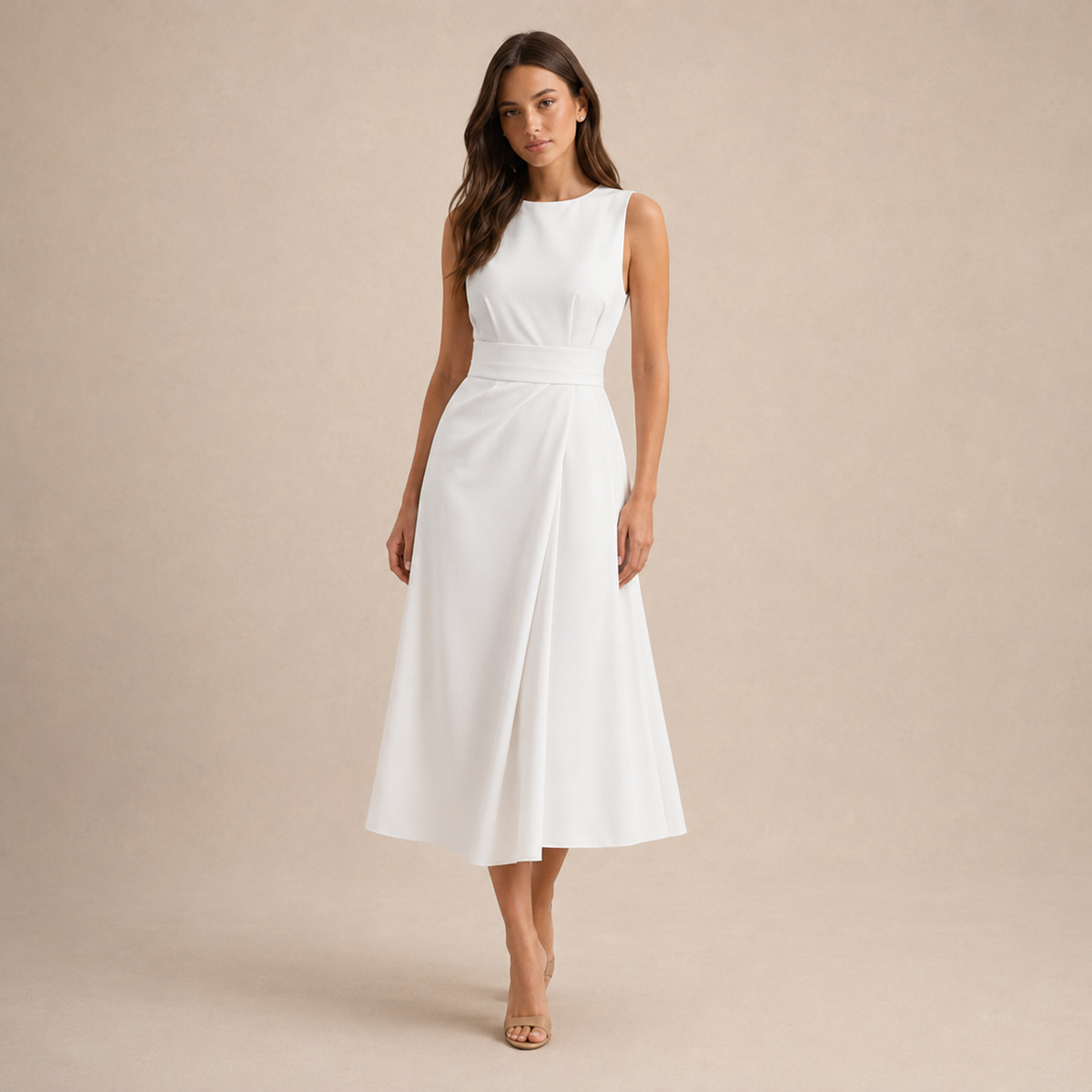 Round Neck Sleeveless Belted Pleated Fit and Flare Midi Dress 4