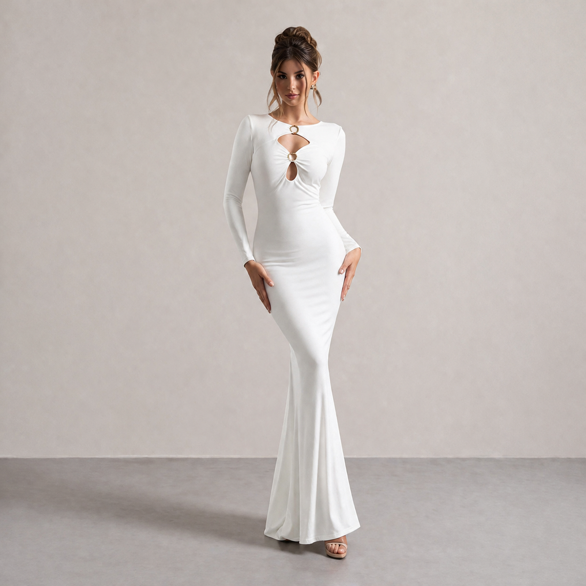 Long Sleeve Keyhole Cut Out Mermaid Maxi Dress
