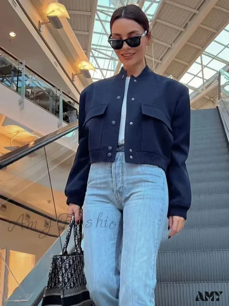 White Autumn Winter Button Cropped Long Sleeve Crop Jacket 3