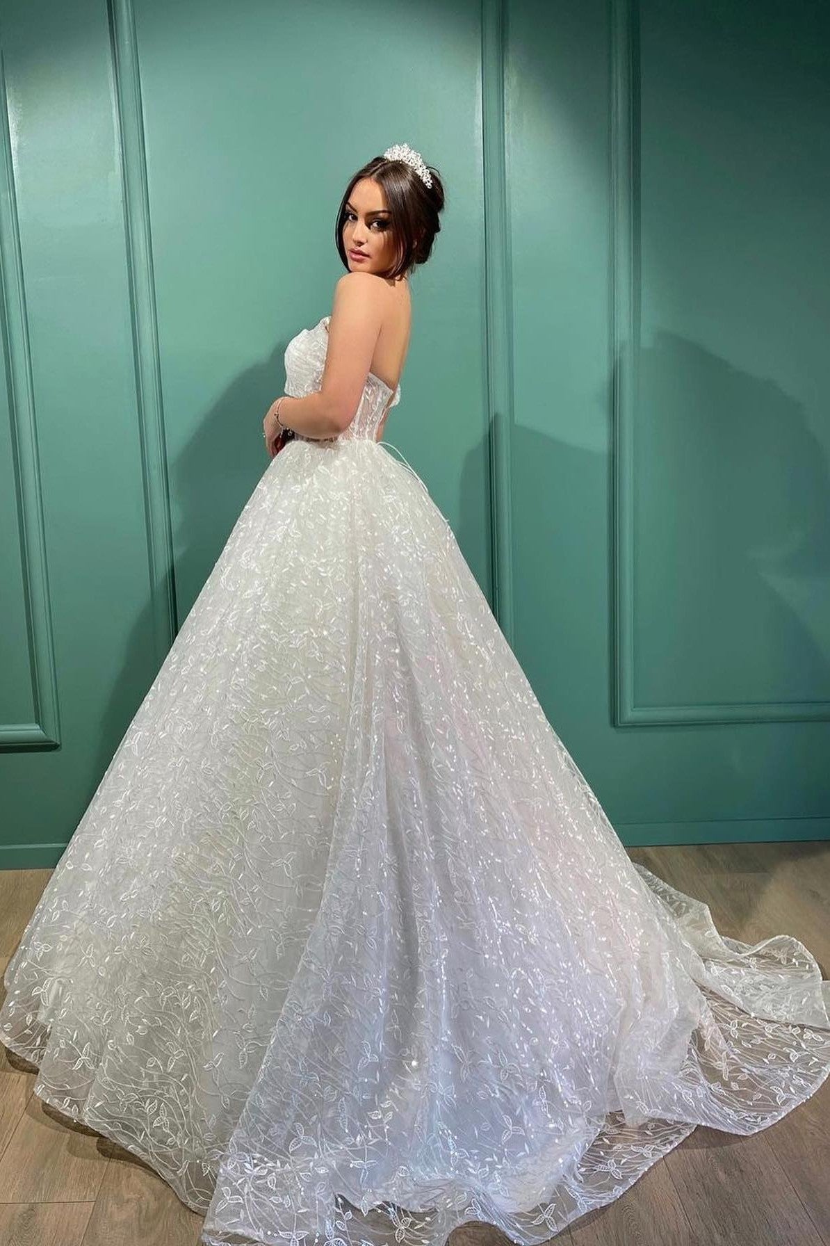 White Ball Gown Wedding Dress Lace With Off-the-Shoulder - Fashionpara