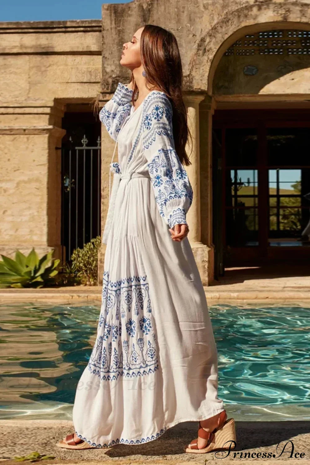 White Embroidered Cotton Maxi Dress