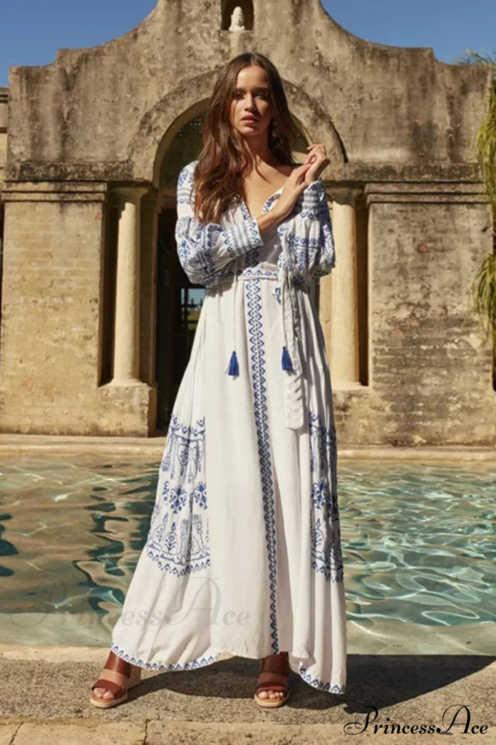 White Embroidered Cotton Maxi Dress