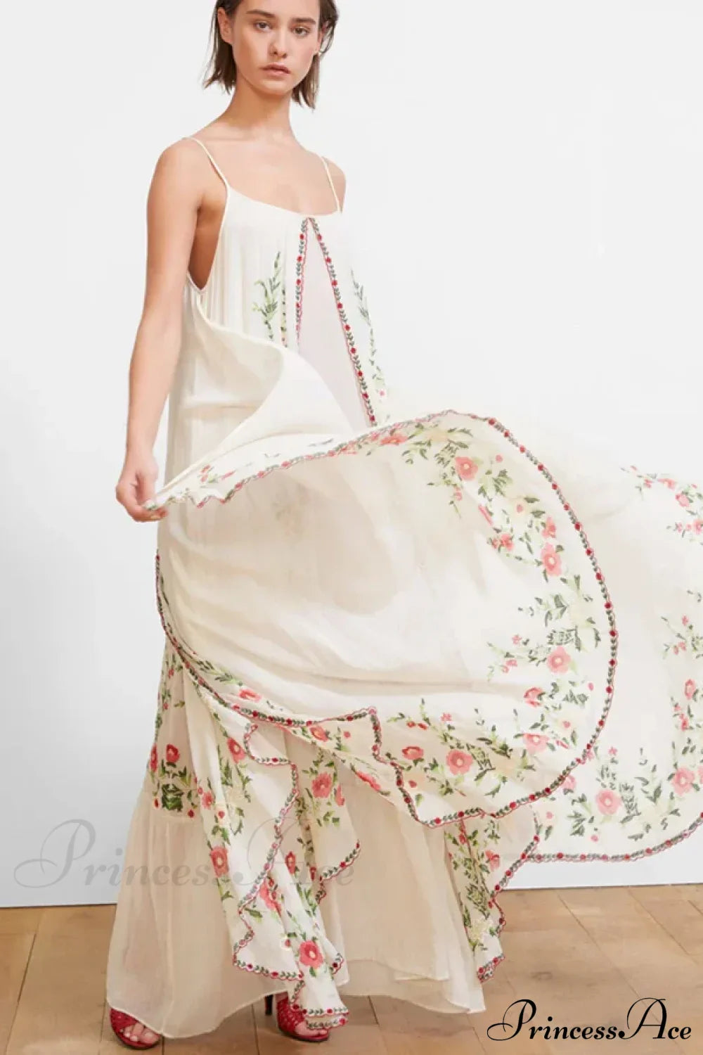 White Floral Embroidered Maxi Dress