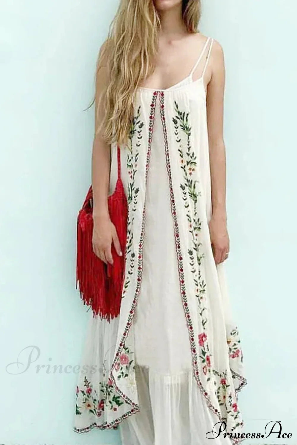 White Floral Embroidered Maxi Dress