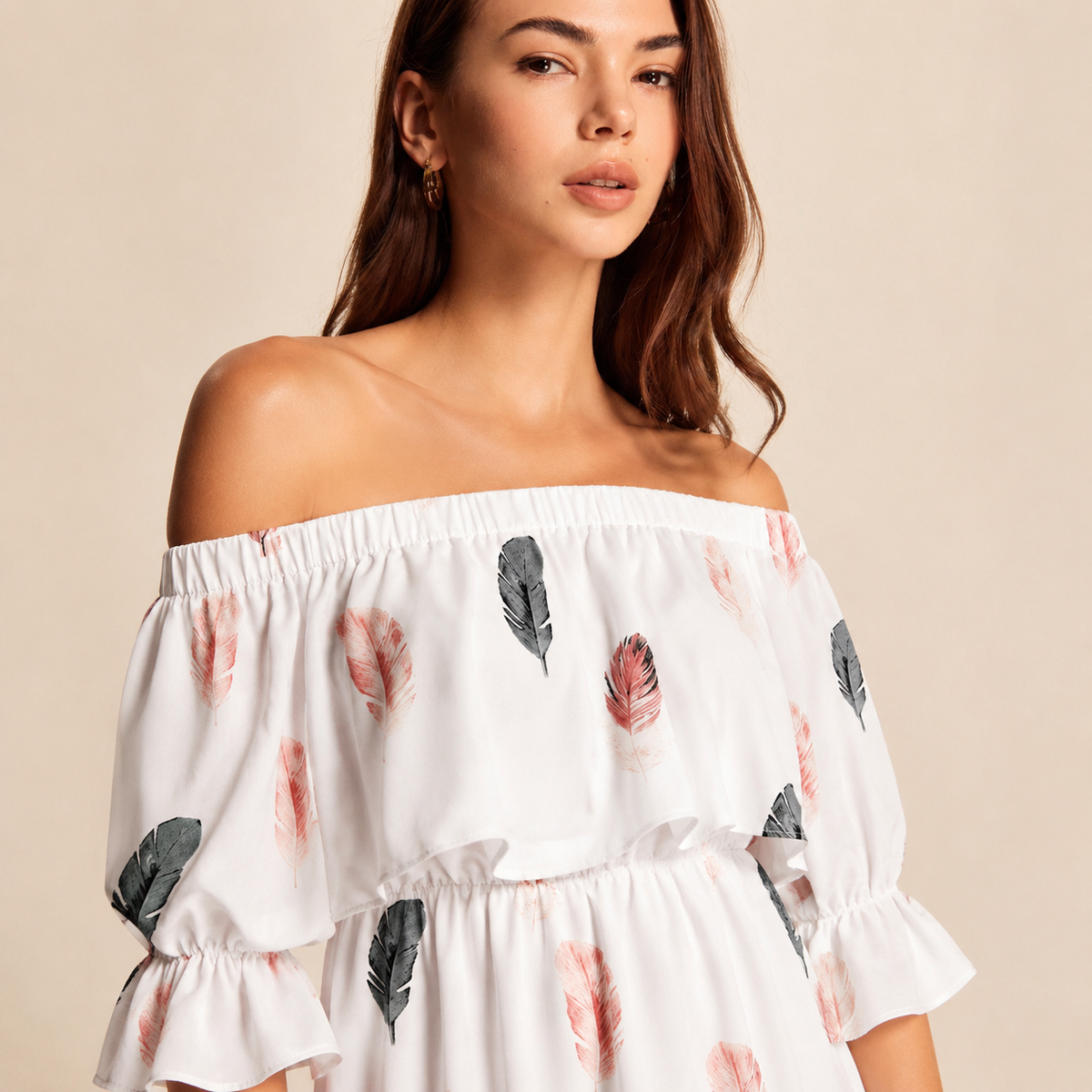 Floral Off Shoulder Bell Sleeve A-Line Midi Dress 8