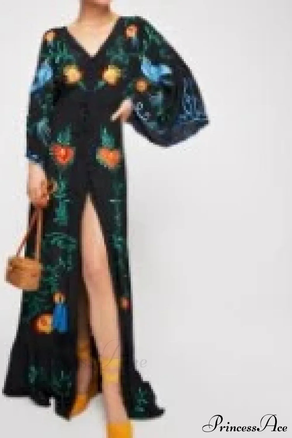 White Maxi Dress Cotton Floral Embroidery Sexy V-neck Beach Dress Black / S bohodress-250126