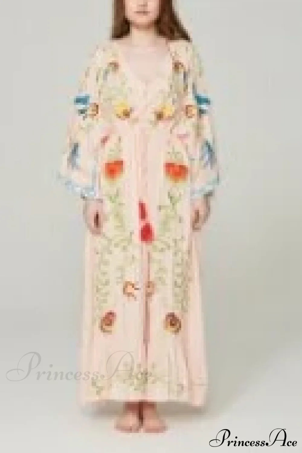 White Maxi Dress Cotton Floral Embroidery Sexy V-neck Beach Dress Pink / S bohodress-250126