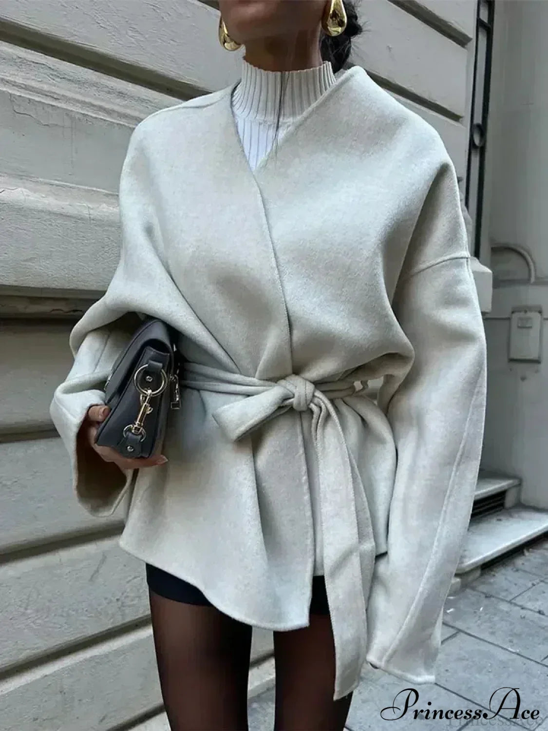 White Woolen Short Coat beige / S