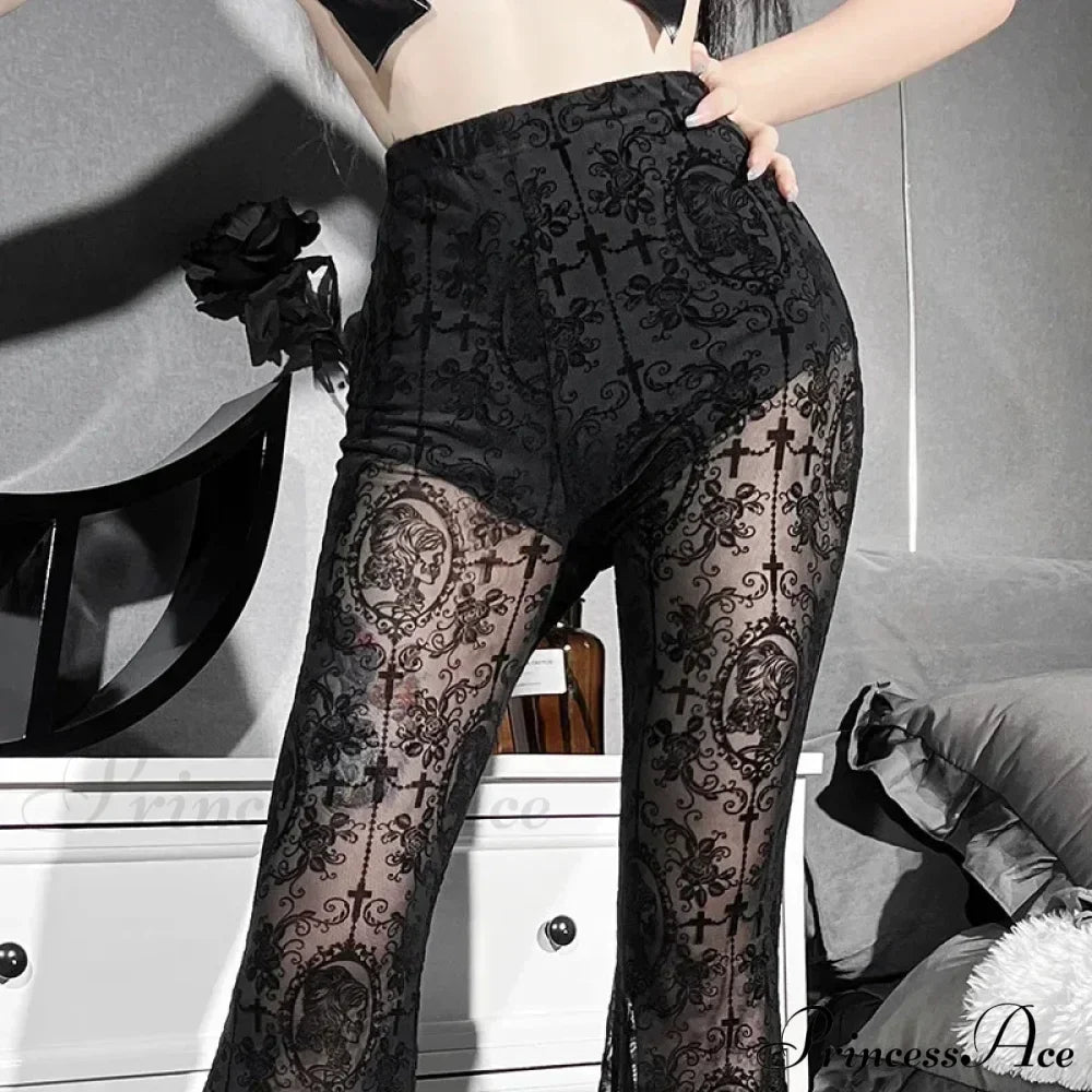 Wide Leg Black Vintage Halloween Pants