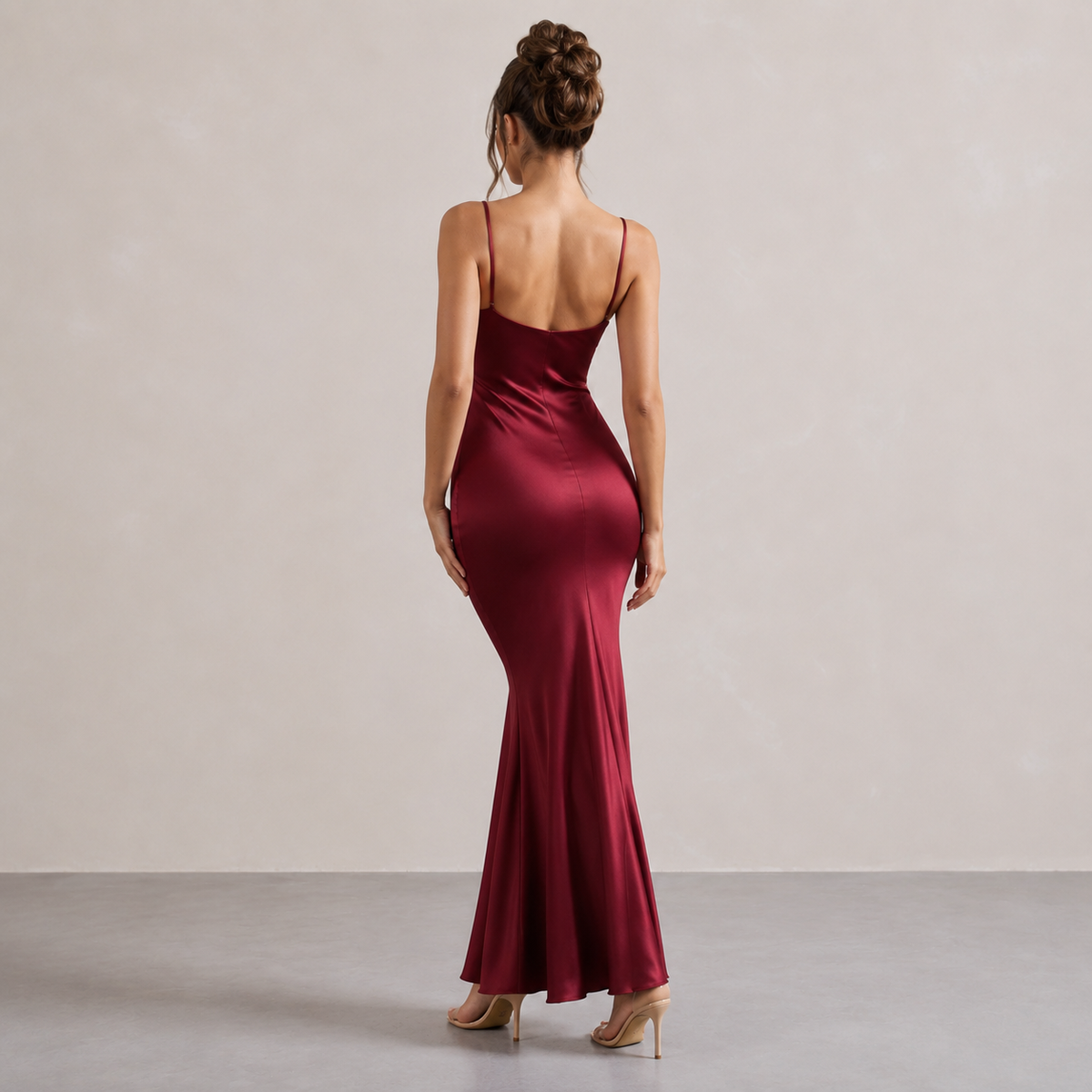 Lace Trim V-Neck Strappy Satin Slip Midi Dress 11