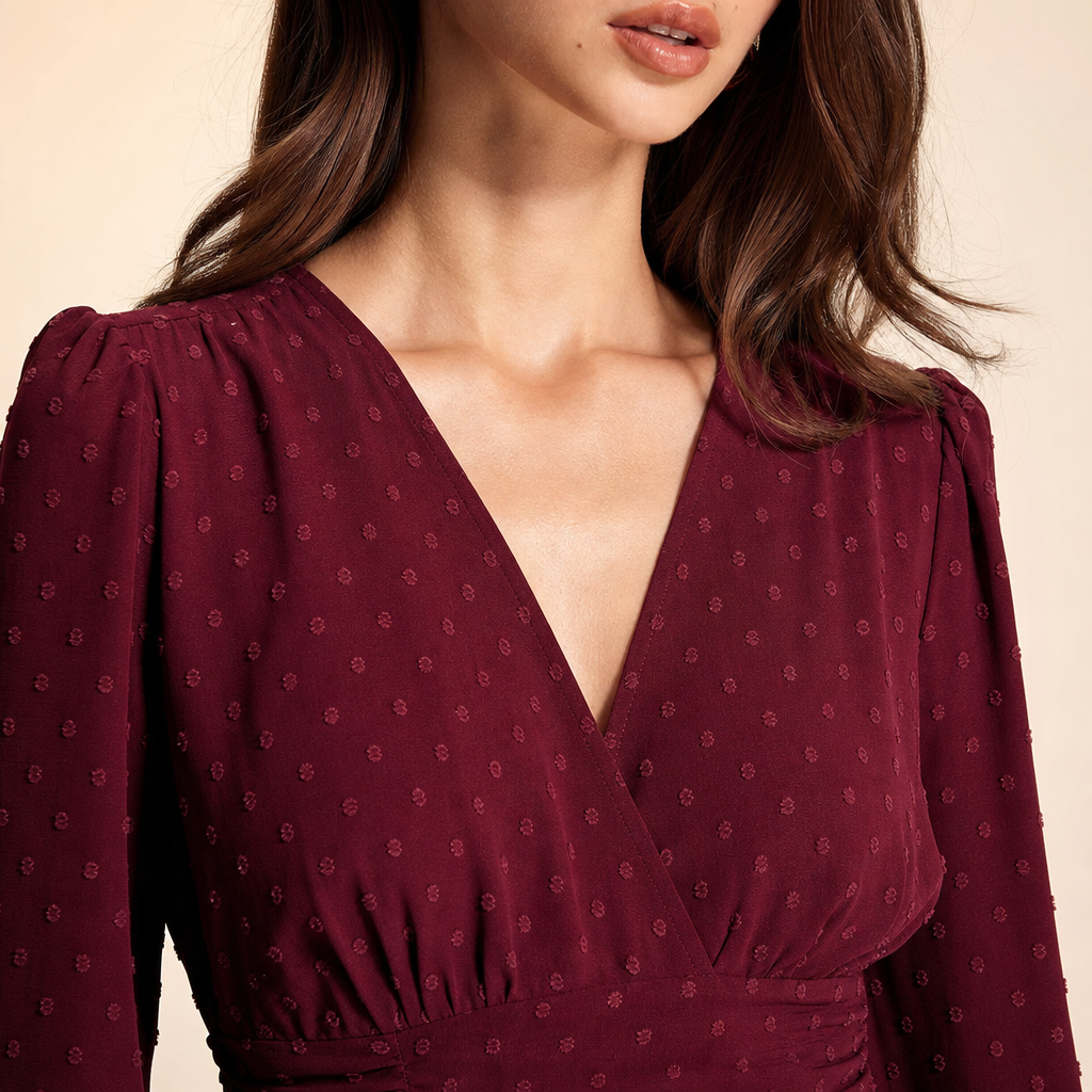 Polka Dot V-Neck Long Sleeve High Low Midi Dress 5