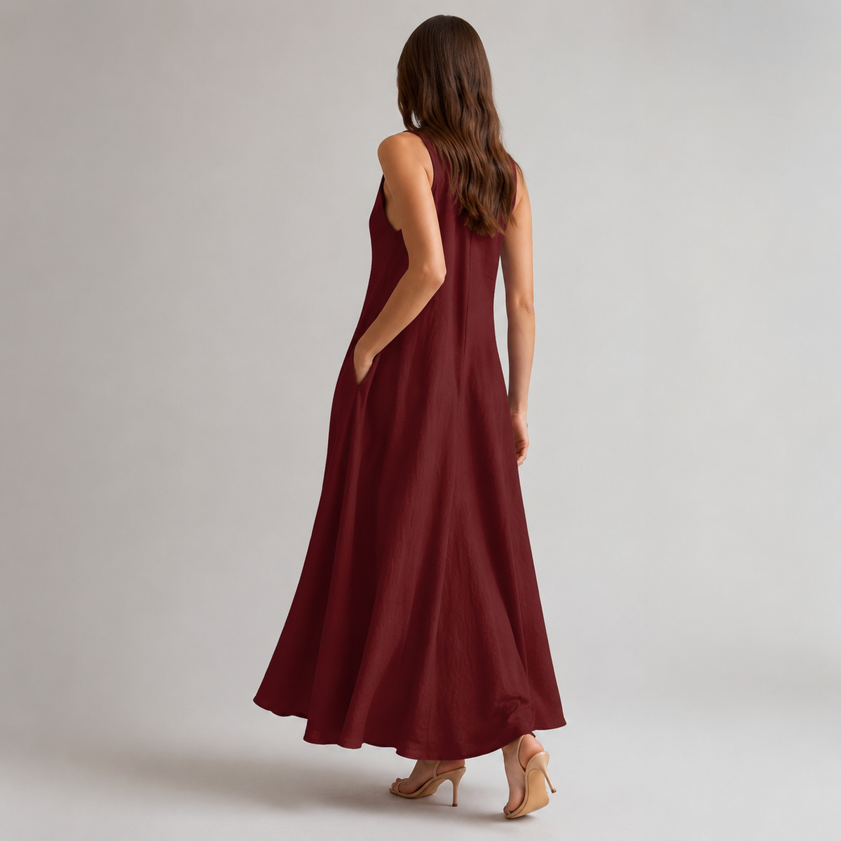 Halter V-Neck Sleeveless A-Line Linen Maxi Dress 12