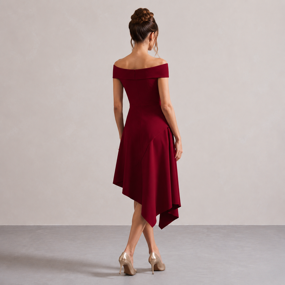 Off Shoulder High Low Asymmetric Midi Dress 12