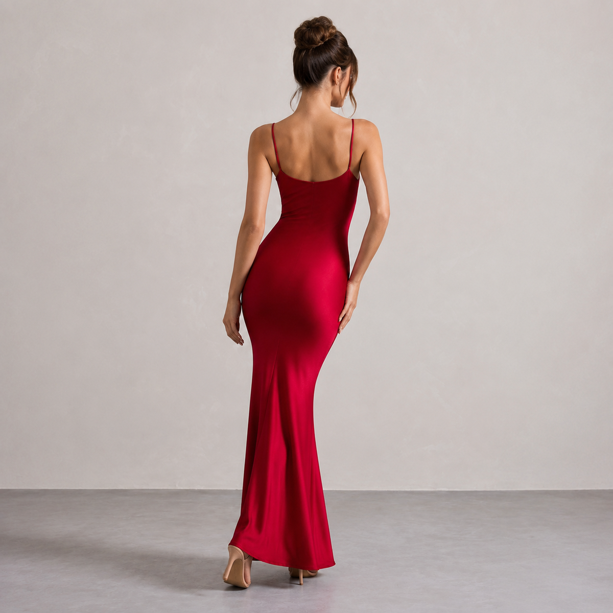 V-Neck Strappy Satin Slip Maxi Dress 15